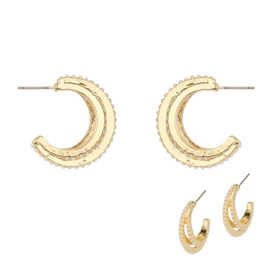 Gold Studded Pearl Hoop Earring