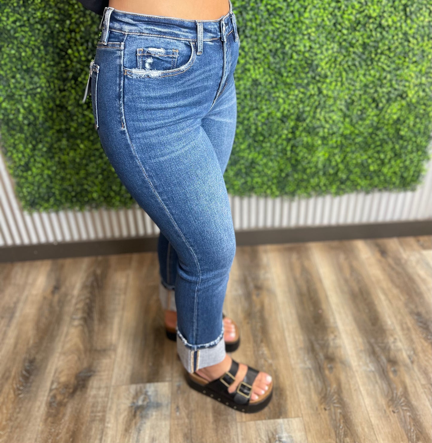 Cuffed Dark Denim Jeans