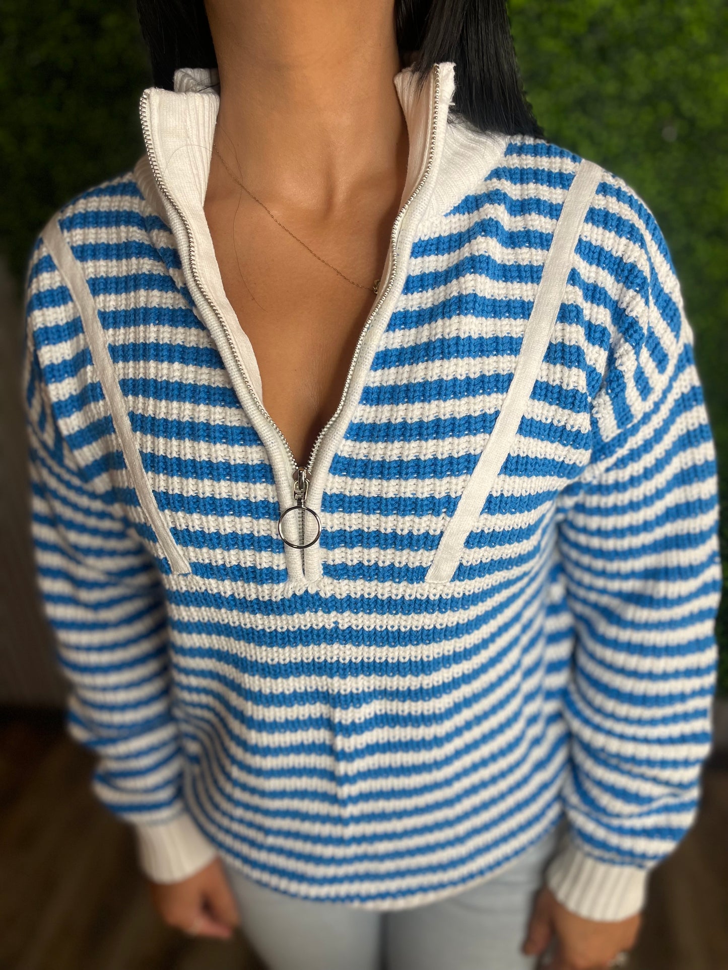 Blue and White Knit Sweater