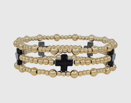 Goldie Black Cross Bracelet Set