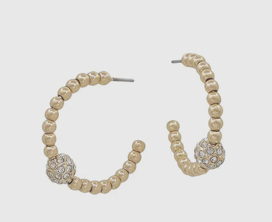 Gold Beaded Crystal Hoops