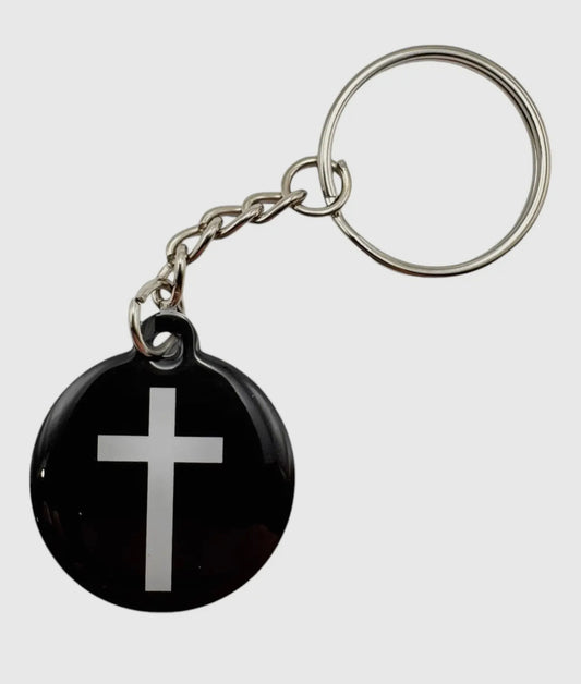 Tap To Pray Black Cross Keychain