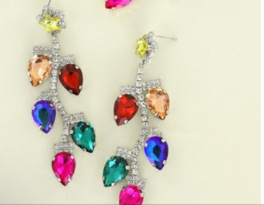 Silver Multicolored Christmas Light Drop Earring