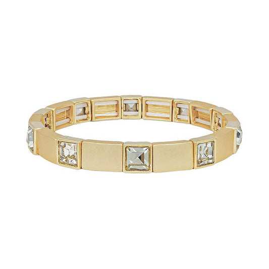 Gold Bracelet with Clear Square Accent