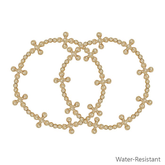 Gold Beaded Cross Shape Stretch Bracelets