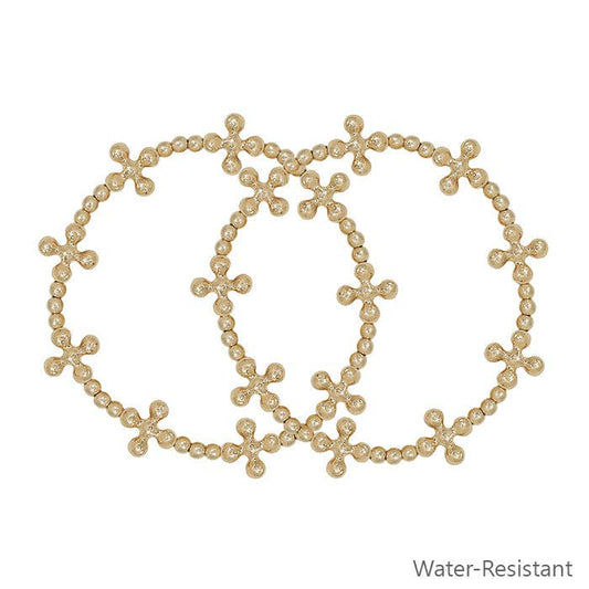 Gold Beaded Cross Shape Stretch Bracelets