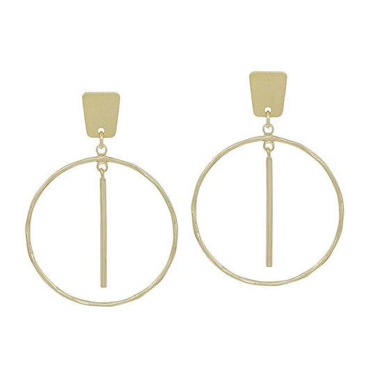 Gold Bar and Open Circle 2" Earring